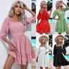Sommer Damen Kleider Eckiger Ausschnitt Böhmisch Rüschen Elastische Taille Über Knie Mini Kleid Halbarme Pullover Mujer Vestidos