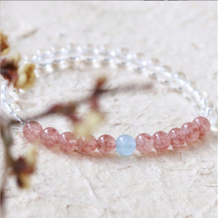 Natural Strawberry Quartz Pink Crystal14K Gold-plated versatile fresh ultra-fine bracelet for women, delicate and sparkling