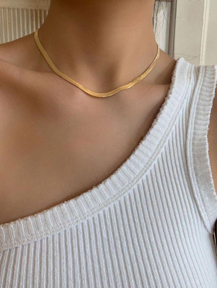 Hot Sale Gold Plated Snake Chain Silver Cartilaginous Flat Herringbone Stainless Steel Necklace Jewelry for Women Men Gifts