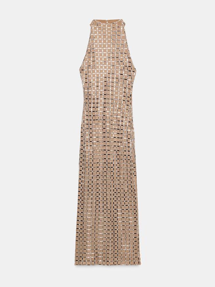 2025 Sleeveless Rhinestone Slim Fit Slit Long Dress for Women