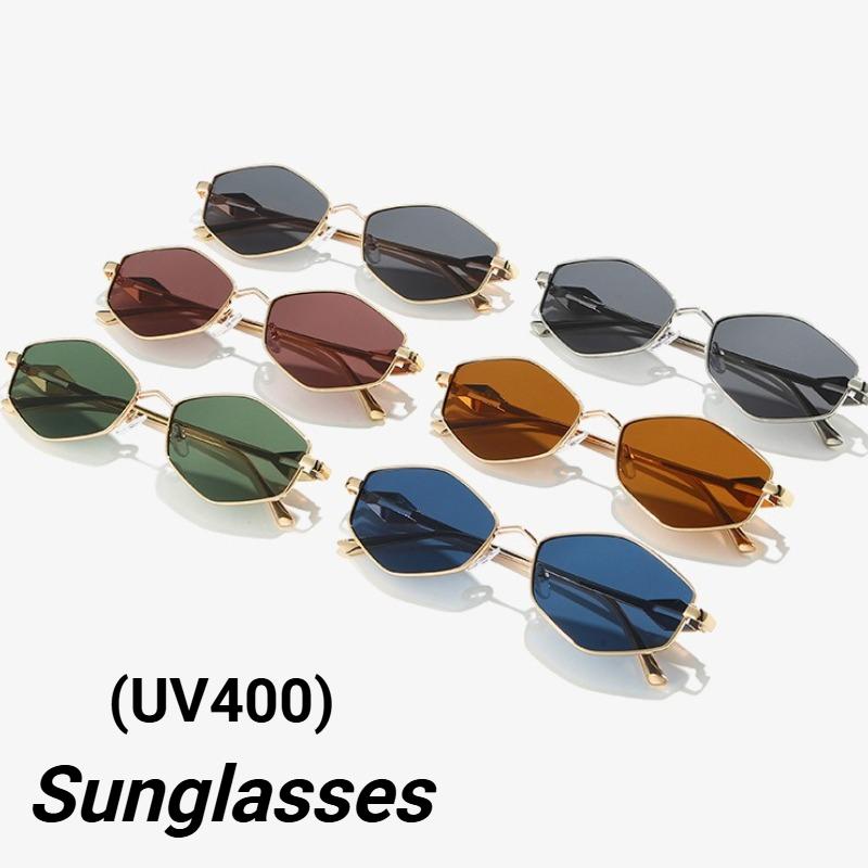 Women'S Rhombus-Shaped Metal Personality Small Frame Sunglasses Fashionable Dressing Travel Beach Uv400 Resistant Shades Glasses