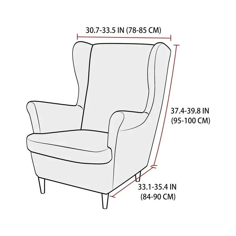Nordic Solid Color Wing Chair Cover Velvet Stretch Armchair Covers Removable Relax Sofa Slipcovers with Seat Cushion Slipcover