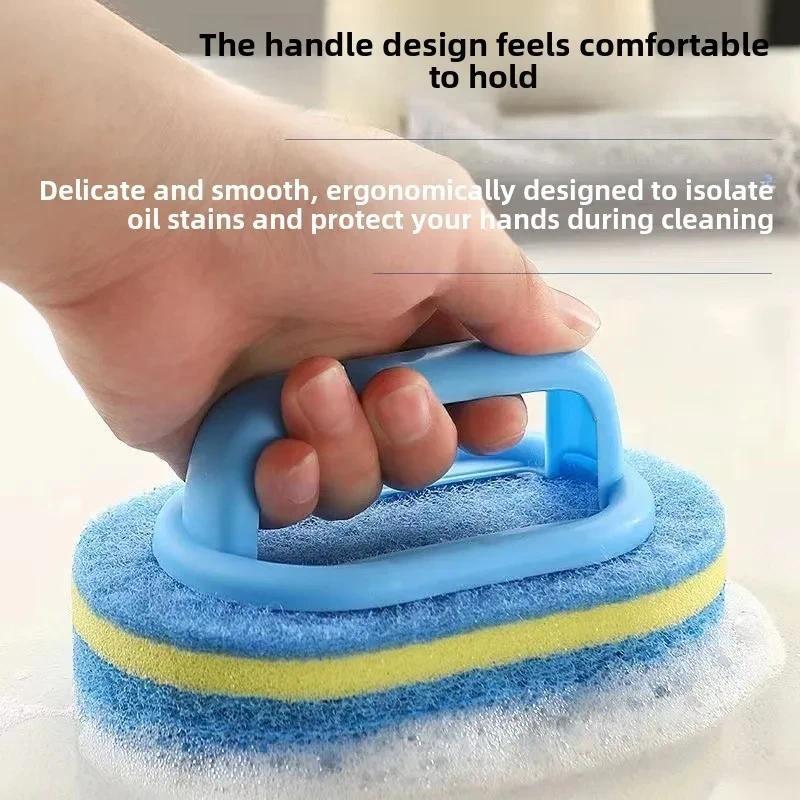 Cleaning Brush with Handle Kitchen Sponge Wipe Thickening Bathroom Tile Cleaning Sponge Household Stain Removal Clean Tools