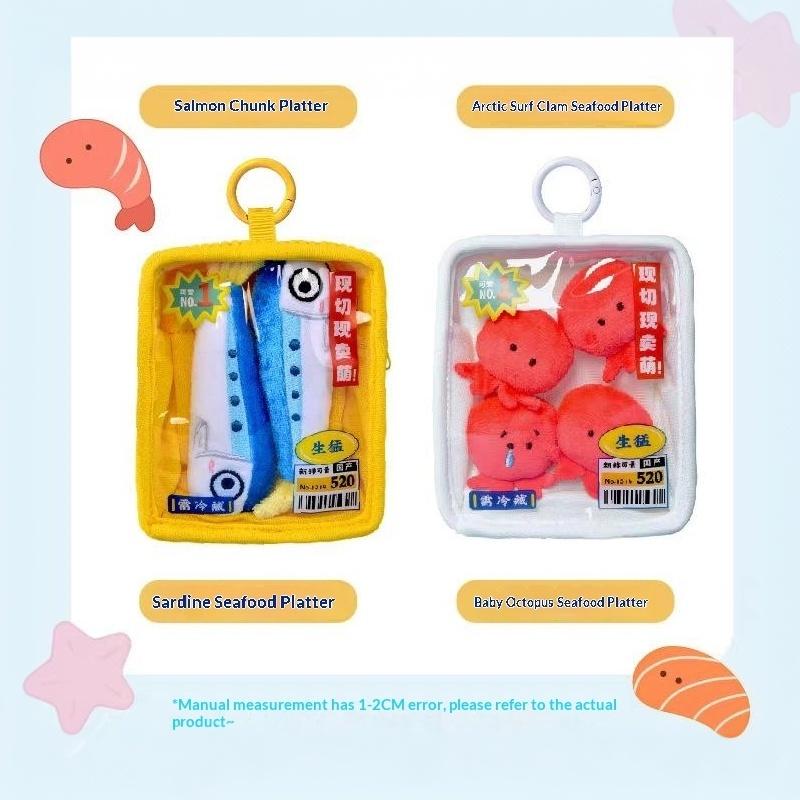 Cute Simulation Salmon Octopus Plush Keyring Soft Seafood Vegetable Bag Charm Unique Party Gift for Kids