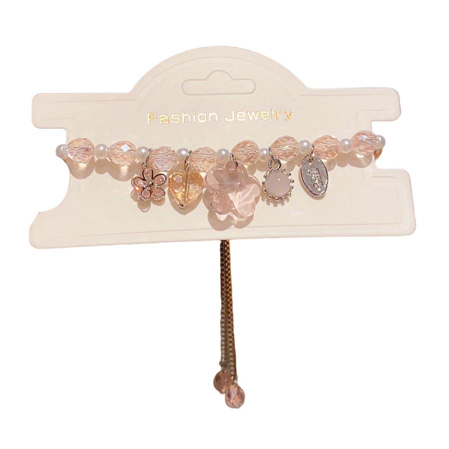 Light Luxury Zircon Artificial Pearl Flower Heart Pendant Bracelet For Women Gift