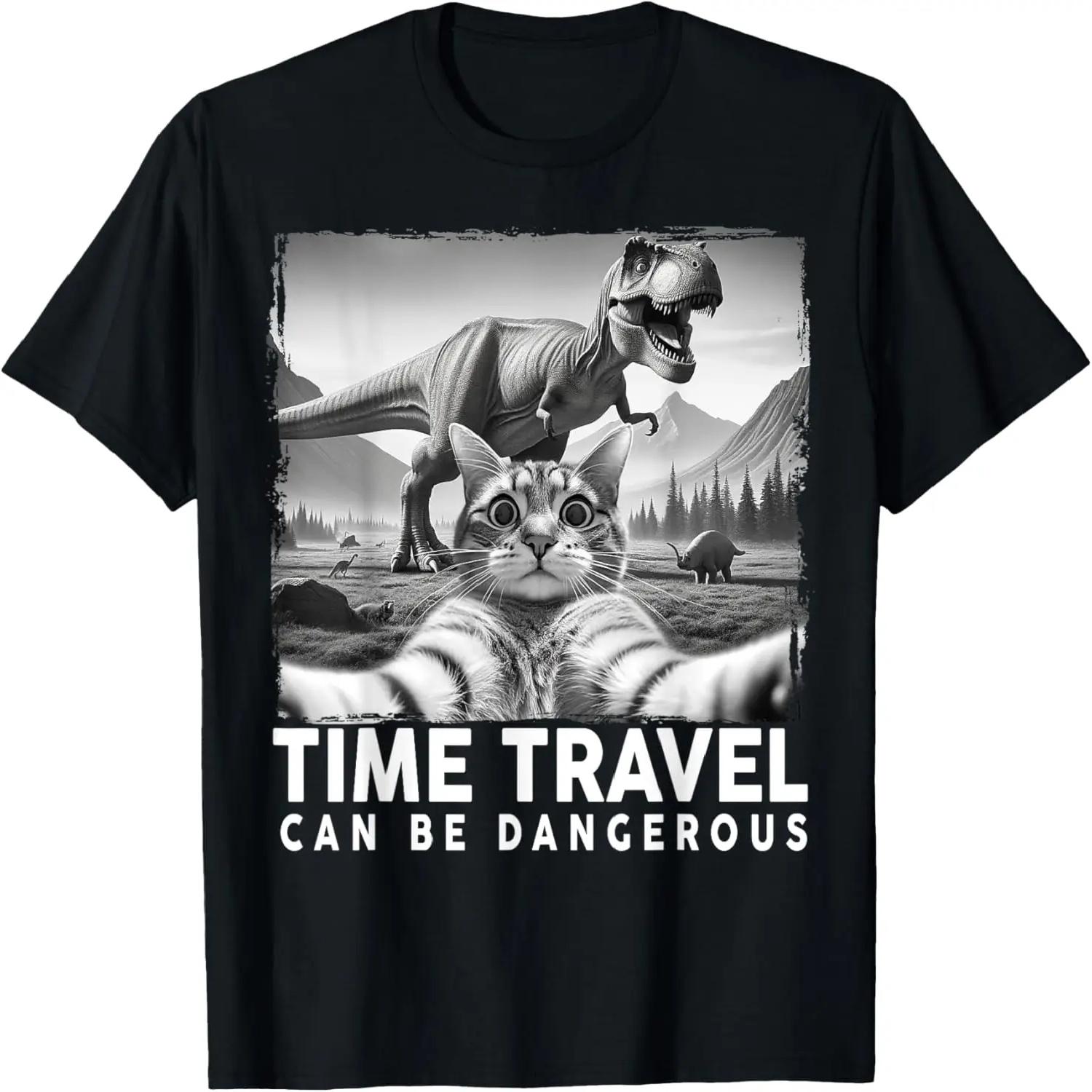 Cat Selfie With Dinosaur Funny Cat Gifts For Cat Dad Cat Mom T-Shirt S