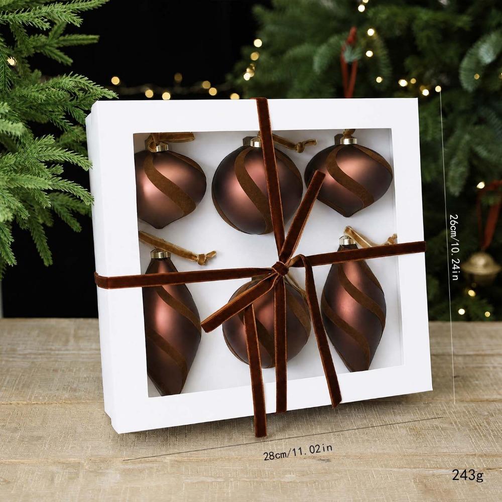 6Pcs Onion Shaped Rhinestone Christmas Bauble Flocked Xmas Tree Pendant Holiday Party