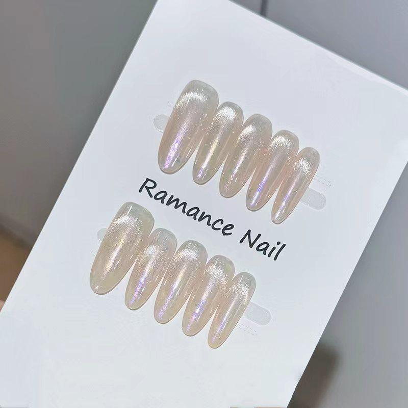 Fine Glitter Cat-Eye Oval Press On Nails 10 Pieces Resin Material Comfort Fit