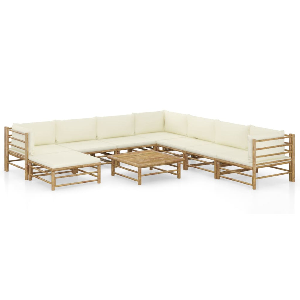 Salon de jardin 9 pcs avec coussins  crème bambou