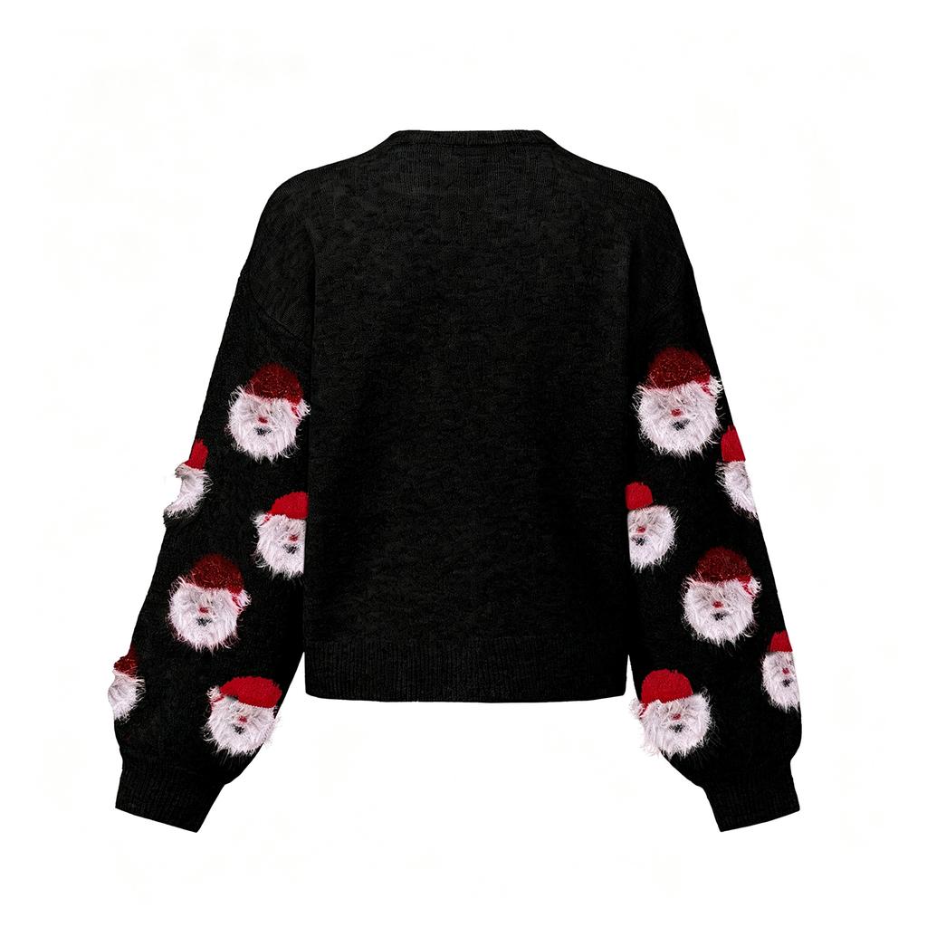Women's Color Crewneck Cute Knit Pullover Top for Christmas Party