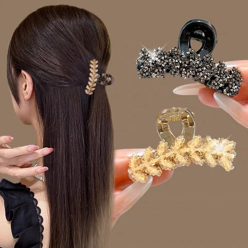 Neue Strasssteine Blattförmige Haarklammer Kleine Größe Kristall Weizen Haifischkieferklemme für starken Halt Dutt Frauen Mädchen Tägliche Anwendung Kopfschmuck