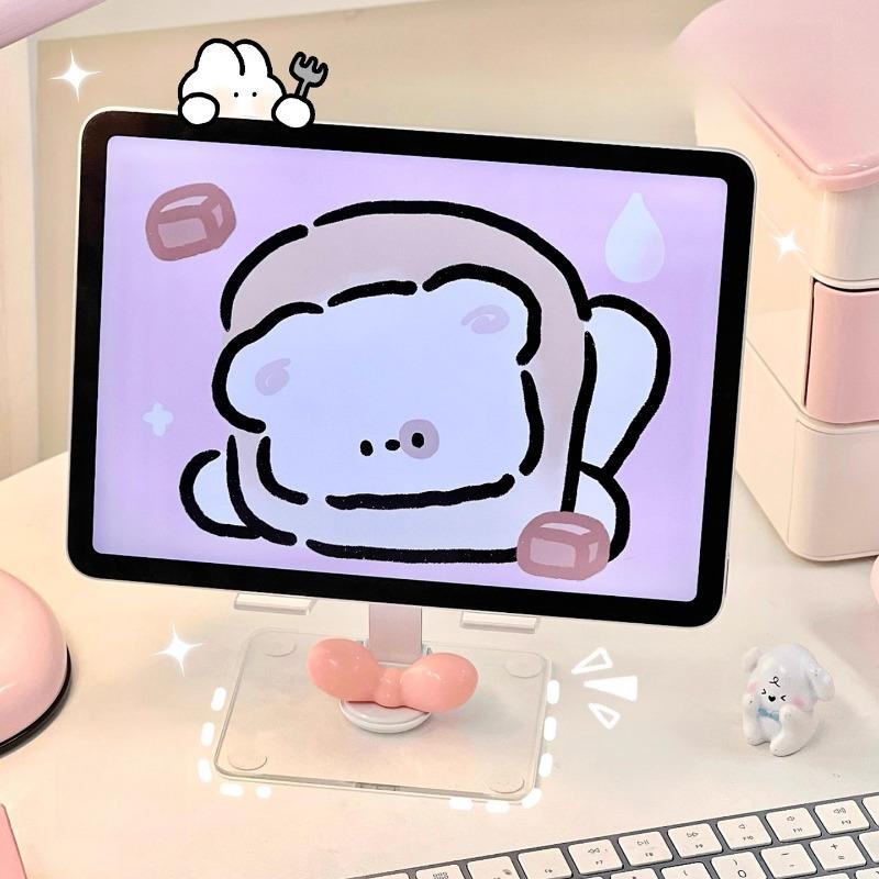 Ins Transparent Mobile Phone Rotating Stand Acrylic Clear Cute Bear Folding Tablet Computer Watching TV Storage Stand School