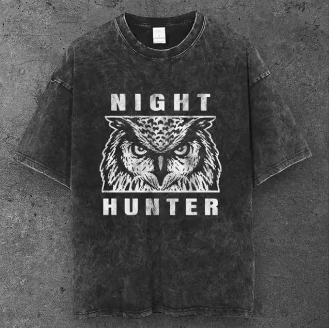 Mens Night Hunter Owl Graphic T Shirt Washed Black Y2K Streetwear S-3XL S разноцветный