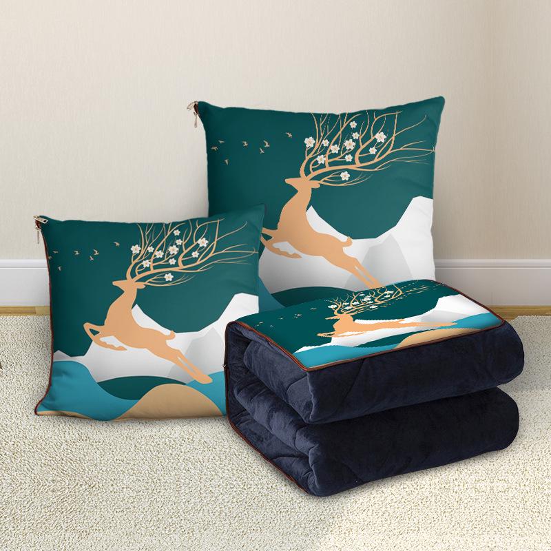 Custom Cartoon Plush Throw Pillow Blanket with Fleece Lining