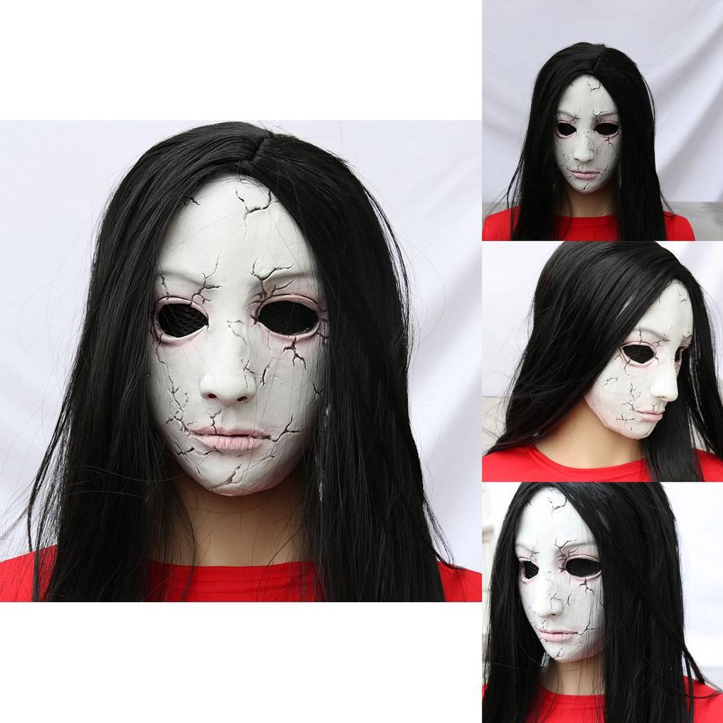 Mască Latex Fantomă cu Păr Lung pentru Halloween și Distracție în Escape Room