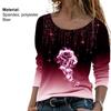 3D Rose Print Gradient Color Women Blouse Long Sleeve Broken Line Rhinestone Autumn Blouse Streetwear