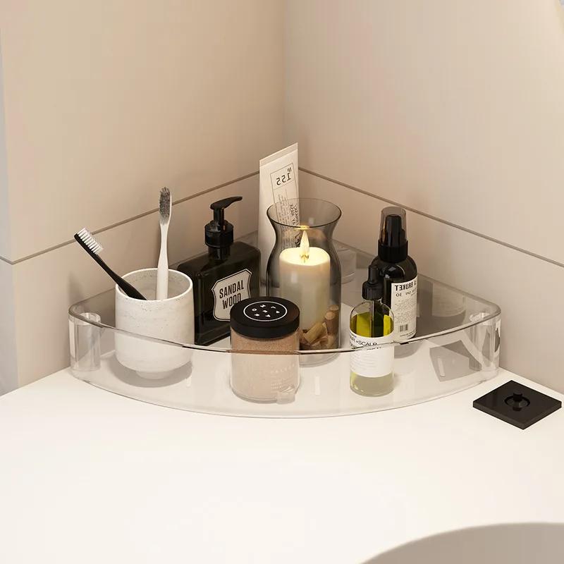 Stainless steel Rack Multi-Layer Transparent Bathroom Shelf Storage Trolley Easy-Move Corner Space-Saving for Bathroom