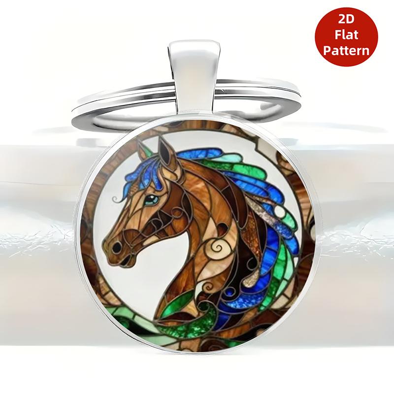 Retro Zodiac Horse Pattern Zinc Alloy Circular Keychain Car Backpack Hangings Decoration
