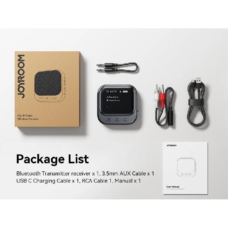 Joyroom Car Bluetooth 5.4 Receiver Transmitter 2-IN-1 AUX Car Bluetooth Adapter With LED Display TX/RX Dual Mode For Car Music