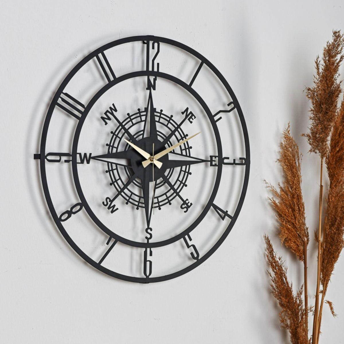 

Декоративные настенные часы в форме компаса, металлические, черные, бесшумный механизм, современные настенные часы, часы для дома, офиса, гостиной и украшения