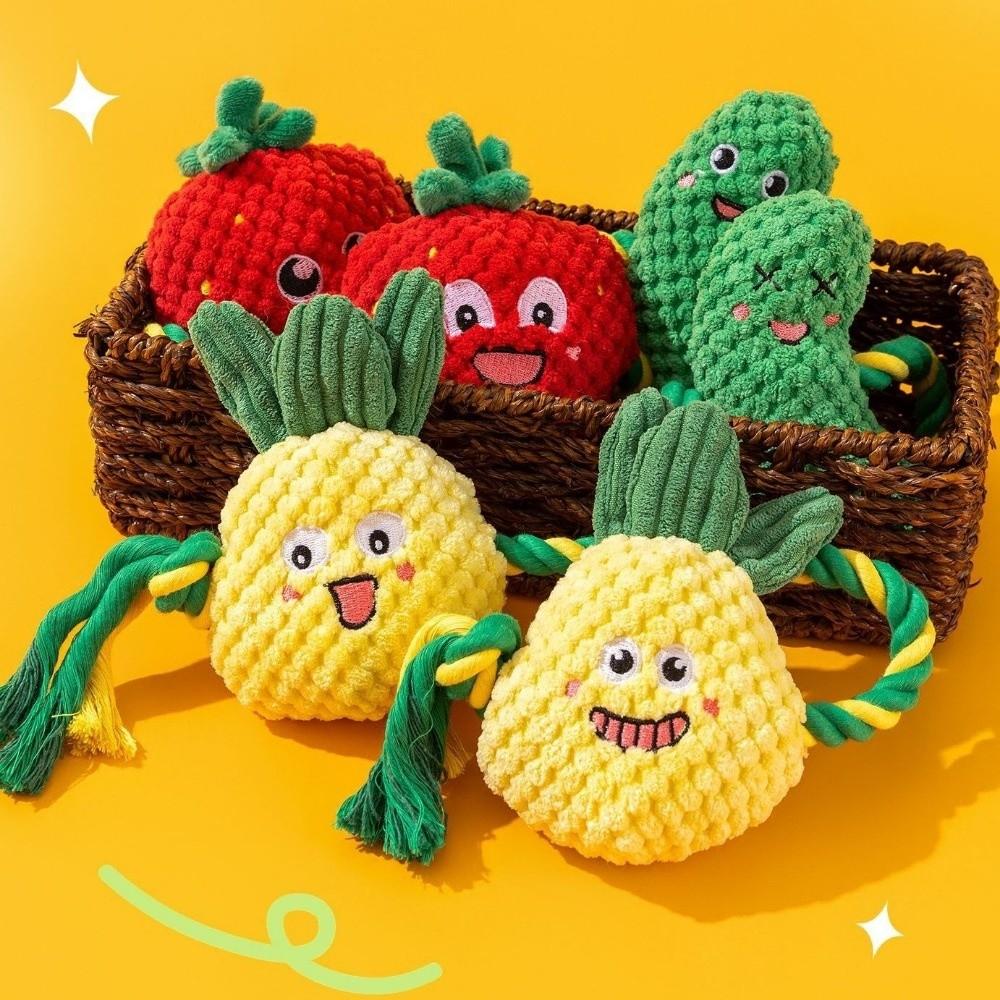 Bite-resistant Dog Plush Toy Knot Training Chew Dog Dental Cleaning Toy Builtin Squeaker Fruit Shape Dog Sound Squeaky Toy