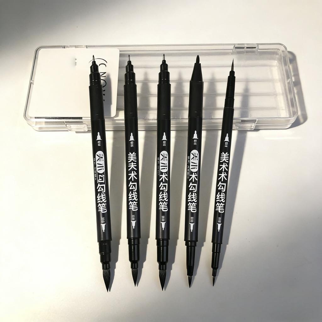 Dual Tip Art Markers, Fine & Broad Point Black Ink Pens, Water-Based Quick-Dry For Drawing, Sketching, Marking
