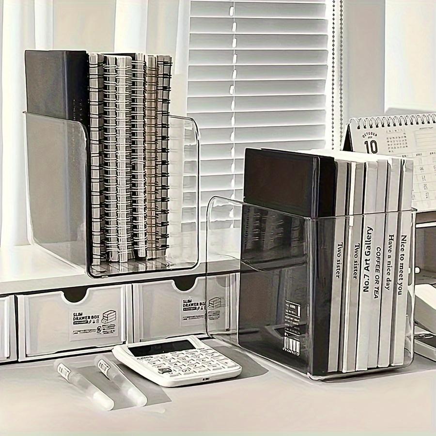 1pc Plastic Book Stand Organizer with Multiple Compartments - Clear Desktop File Holder for Office, Home, Bookshelf Decorations