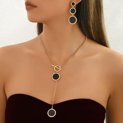 Populaire Geometrische Ronde Hanger OT Gesp Ketting Oorbellen Sieraden Set Retro Temperament
