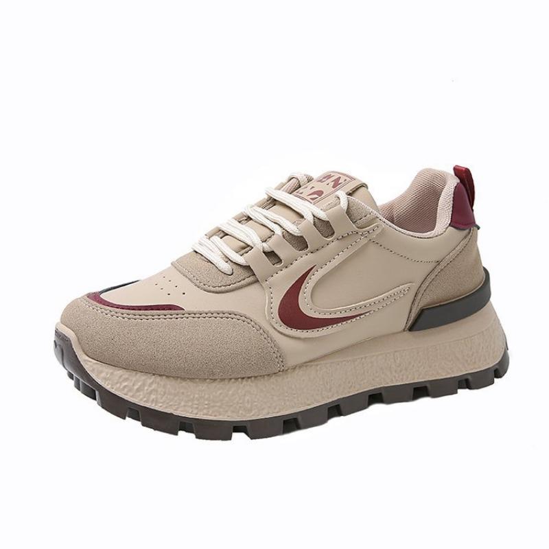 Retro Maillard large size running shoes spring new platform lace-up running shoes college style sports shoes women