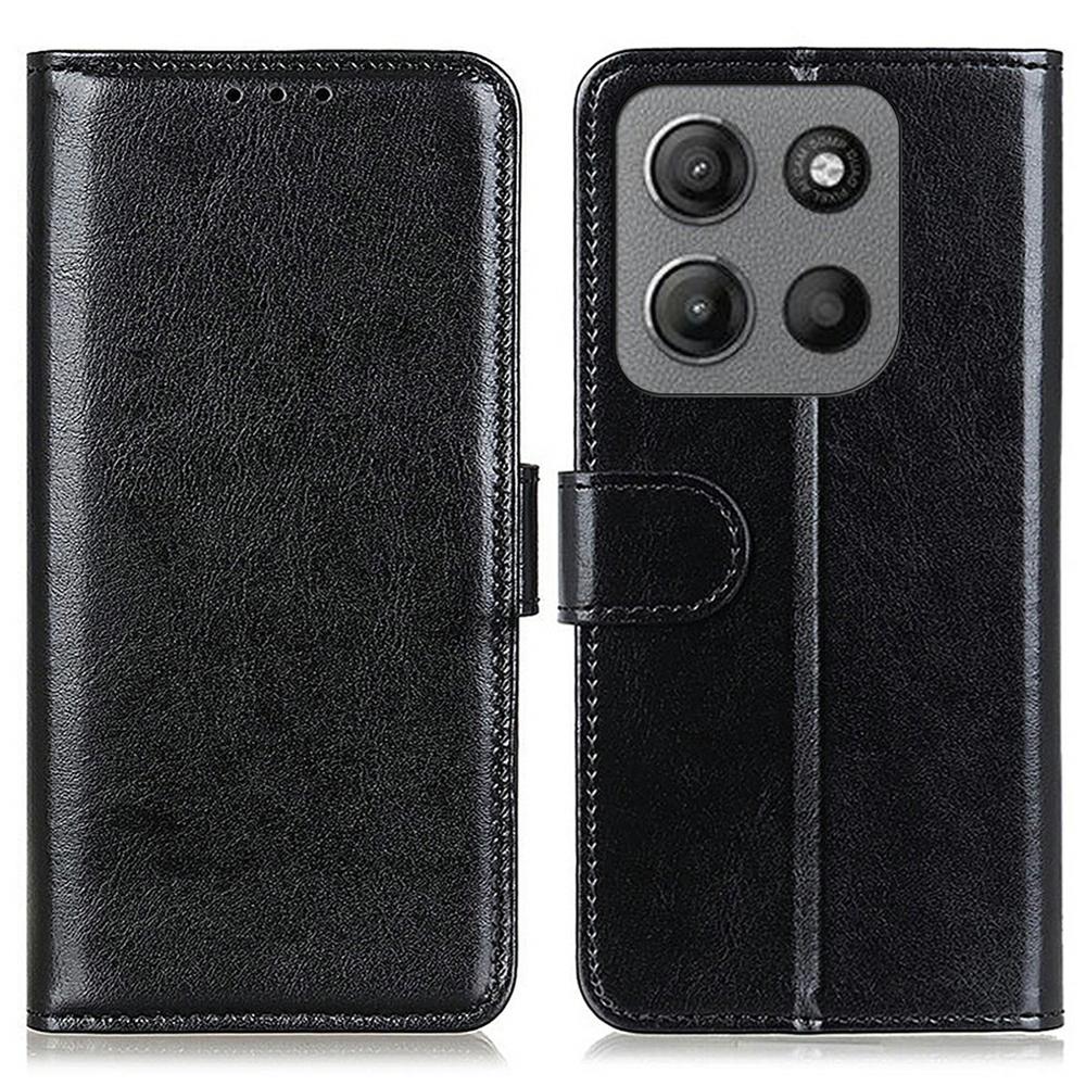 

For Motorola Moto G15 4G/G05 4G Case Crazy Horse Texture PU Leather Phone Stand Cover Black