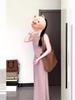 French Gentle Wind Pink Neck Sling Dress, Beautiful Temperament, Light and Mature, Waist and Thin, Hip-wrapped Long Skirt