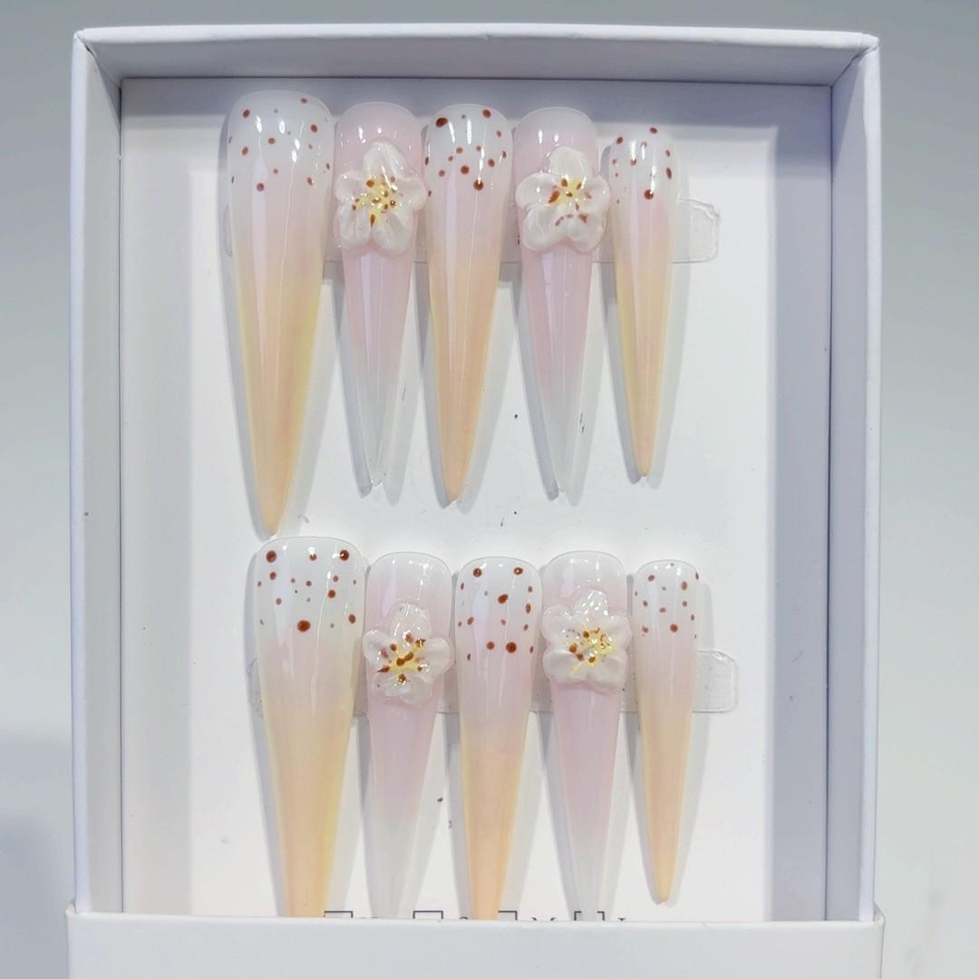 3D Transparent Lily Flower Airbrush Gradient Long Nail Art Stickers Large