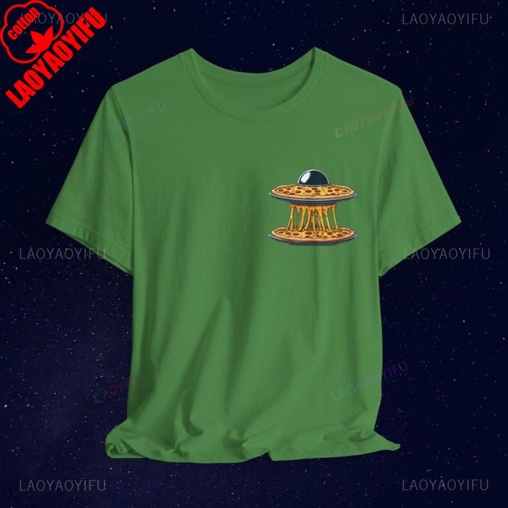 UFO Pizza TShirt Quirky SciFi Alien Food Tee Funny Gift Clothing for Pizza Lovers Men Women Casual Daily Life Cotton Tops