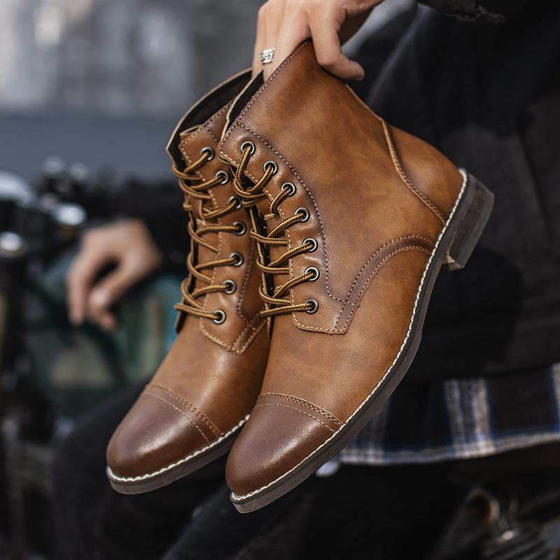 Customized handmade leather men's boots, retro round toe fashionable formal wear high-quality genuine leather autumn and winter