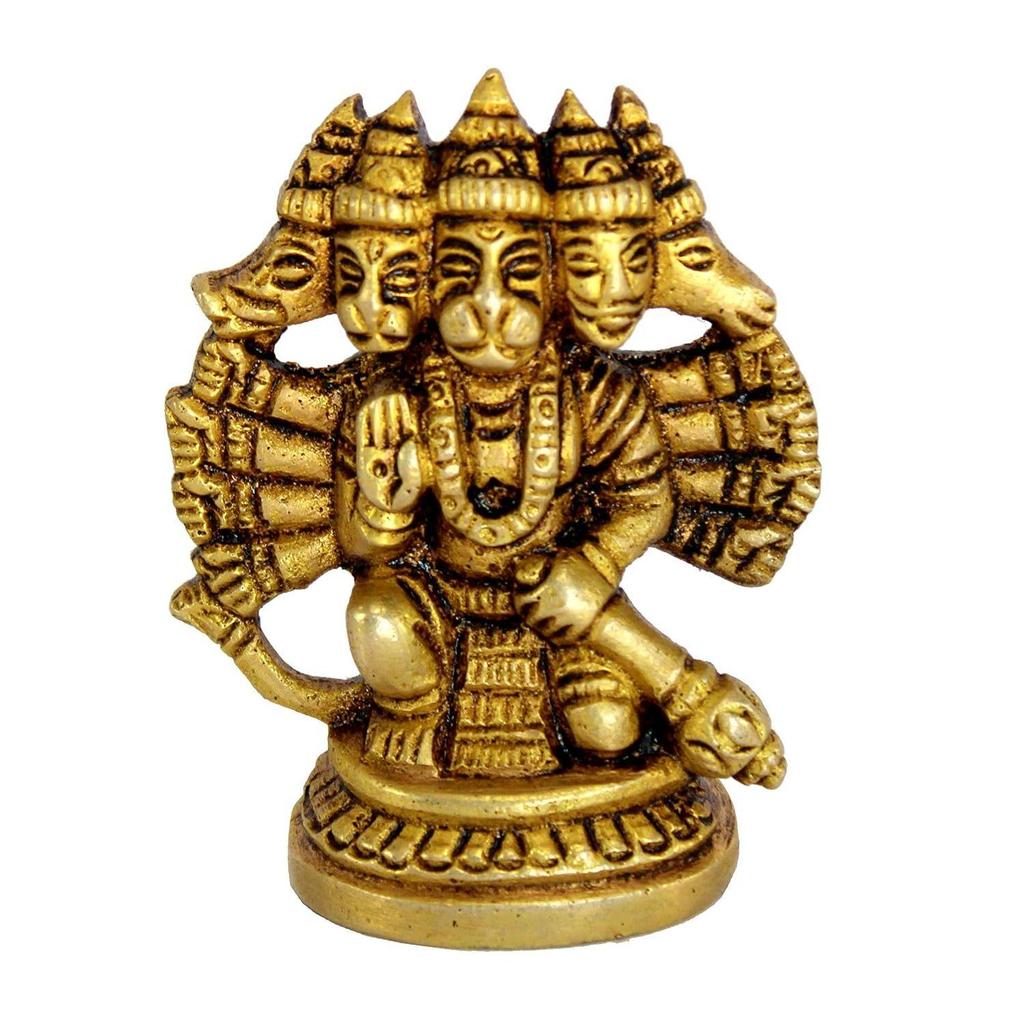 Brass Panchmukhi Hanuman Anjaneya Pavan Putra Bajrangbali Idol Murti Moorti Statue (2.5 Inch)