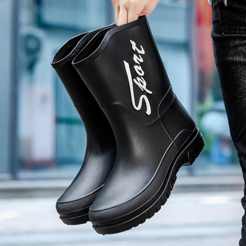 Fashion 2025Mid-calf Rain Boots Men Slip-On Waterproof Rubber Rain Shoes Work Mud Boots Warm Durable Non-Slip Boots Farming Fishing Camp
