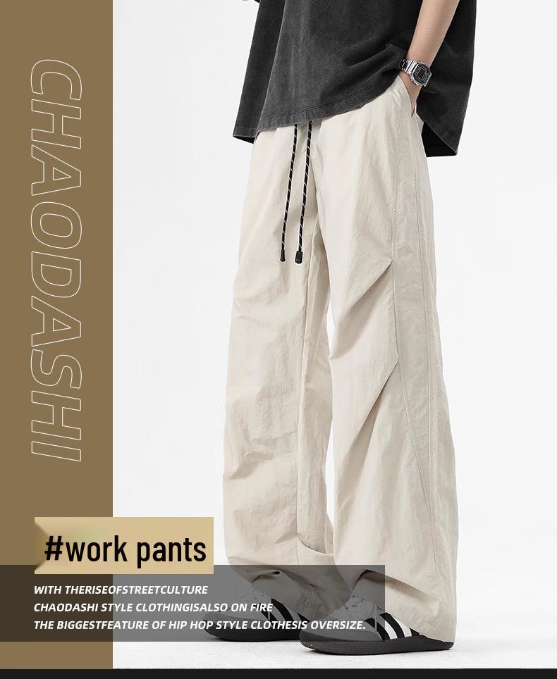 NASA Trendy Men's Spring-Autumn Wide-Leg Parachute Windbreaker Pants - Versatile Ice Silk Trousers