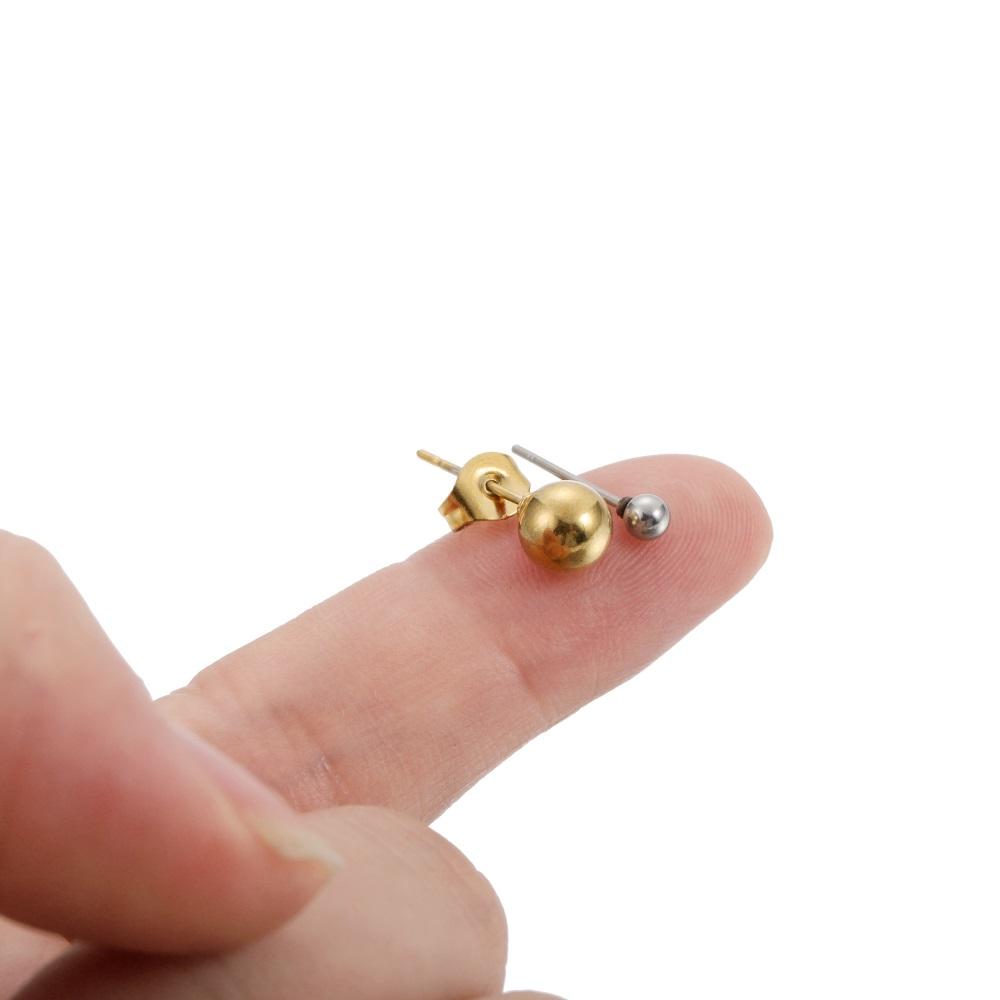 20pcs/lot Gold Stainless Steel Round Ball Earring Post Stud With Earring Plug Findings Ear Back For DIY Jewelry Making Supplies