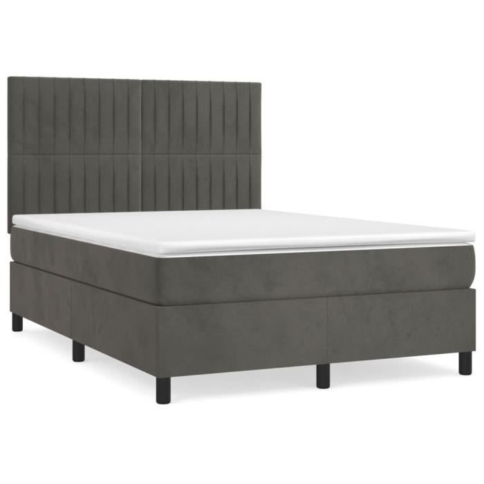 3143146 vidaXL Lit à sommier tapissier et matelas Gris foncé 140x200cm Velours