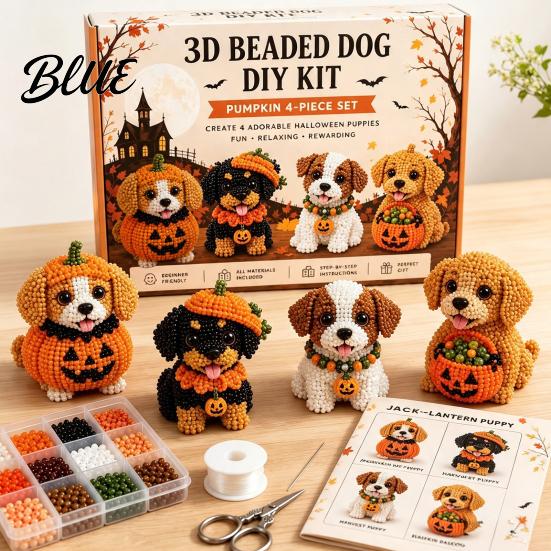 Pacchetto Creativo Tutto in Uno Cane Halloween 3D Set Artistico Fai da Te Kit Cucciolo con Perline Kit Cucciolo con Perline di Plastica Carine per Gioielli Artigianato Kit Animale Principianti Adulti Scrivania Casa