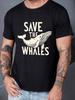 Conservation SAVE THE WHALESunisex Casual Grew Neck Short Sleeve T-Shirt for Summer, PLUS SIZE