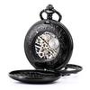 TREEWETO Mechanical Pocket Antique Ladder Skeleton Roman Double with Chain Watch, Case, Design, Numerals, Black, Hunter,