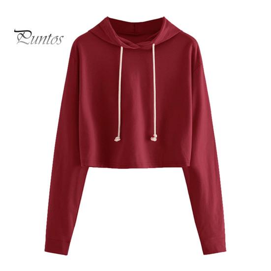 

Женская толстовка с капюшоном на осень и весну, свободная, однотонная, с эластичными манжетами на шнурке, короткая длина, повседневный свитер, повседневная одежда, топ S вино красного