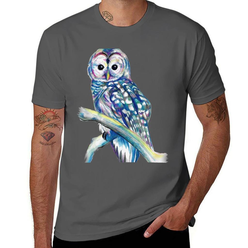 Owl Colourful Owl Art Tshirt Casual Basic Short Sleeve Tshirt