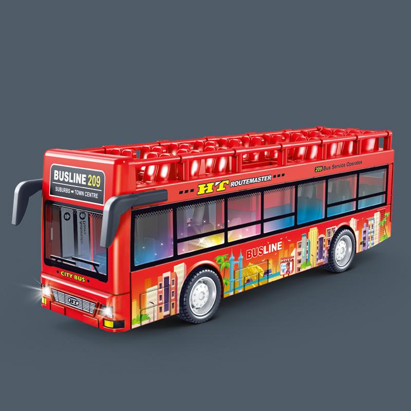 Sightseeing Plastic Bus With Sound And Light Functions Children Toy Inertia