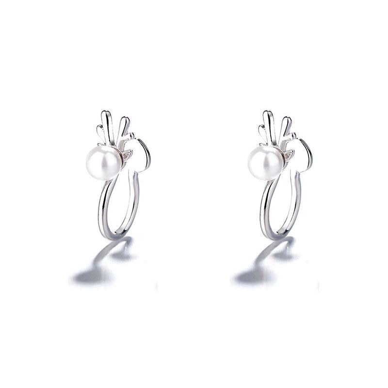 Yi Xuan U-Shaped Zircon Antler Ear Cuff with Pearls - Christmas Reindeer Earrings