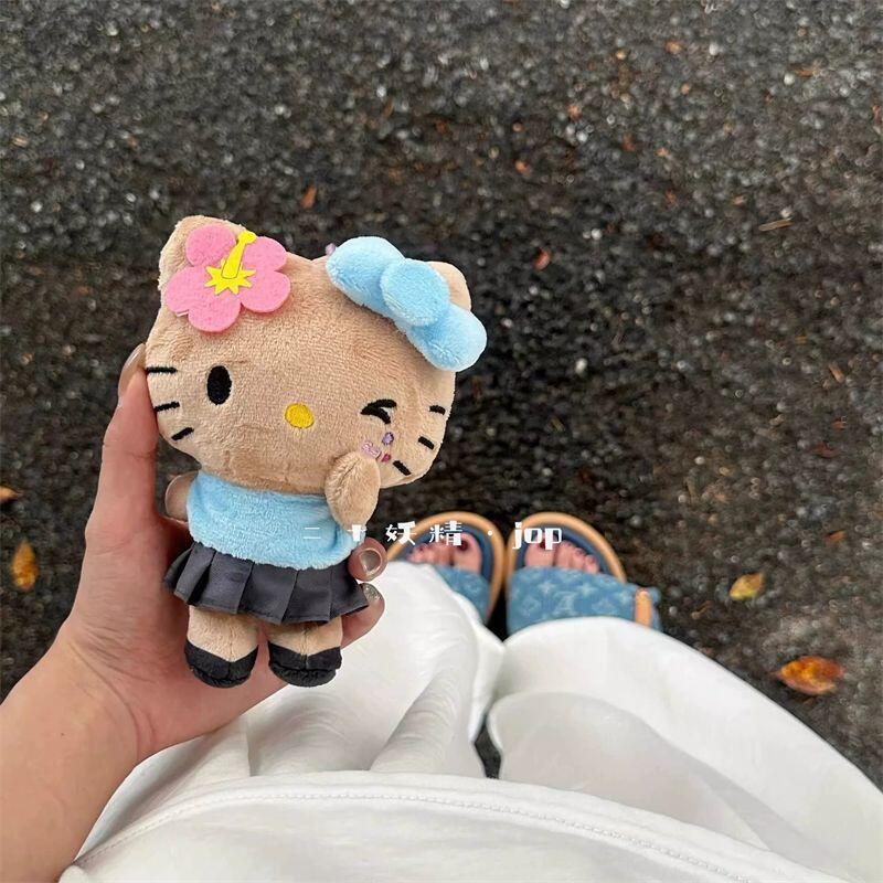 Japanese Sanrio Hawaii Black Skin Hello Kitty Plush Toy Cute Bag Pendant Decoration Cartoon Keychain Ornament Gift Friends