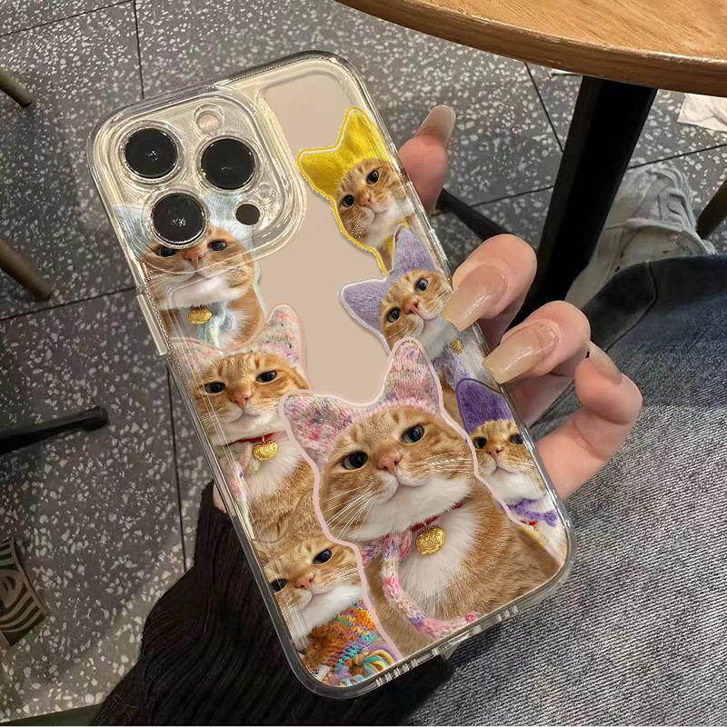 Cute Cat Headgear Transparent Case for Apple iPhone 13 14 15 16 Pro Max
