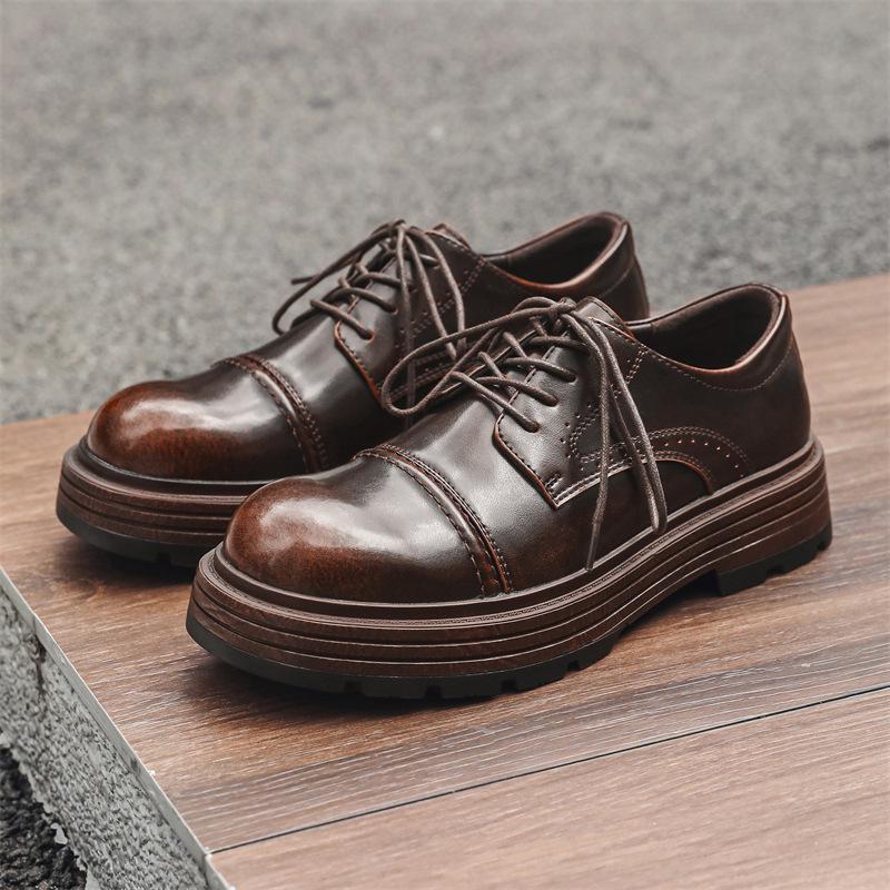 Fashion Men Luxury Fashion Wedding Party Dress Platform Shoes Lace-up Original Leather Derby Shoe Brown Sneakers Gentleman Footwear Male
