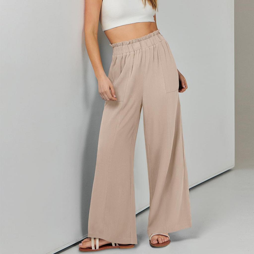 Women Cotton Linen Loose Straight Casual Long Pants For Ladies